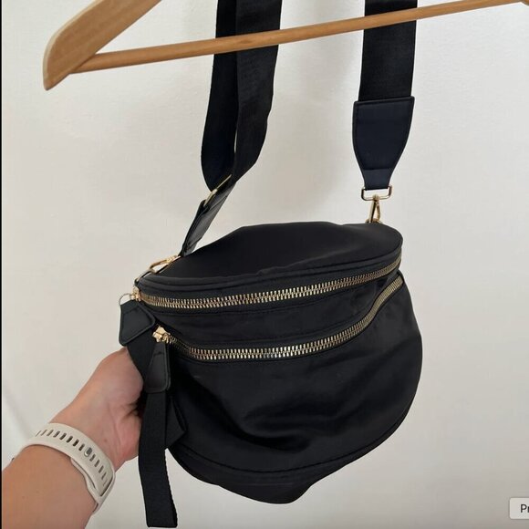 Liz Riden Handbags - Black Nylon Belt Bag with Gold Detailing
